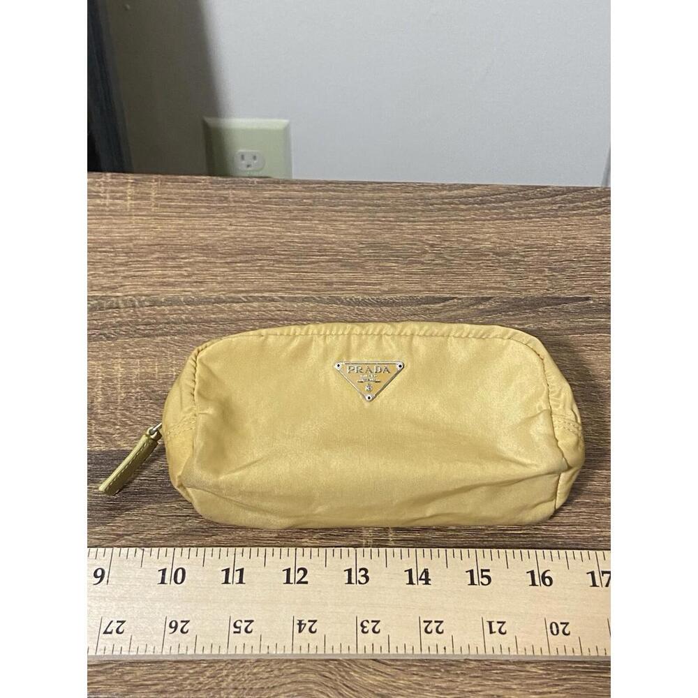 Prada yellow beige small pencil makeup pouch case, great
